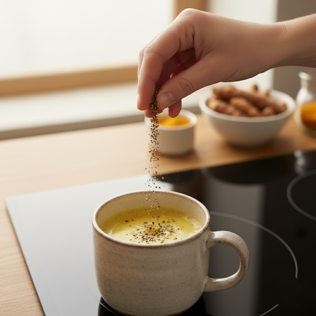 A beautiful shot of the "supercharged" golden milk. Haldi Milk.